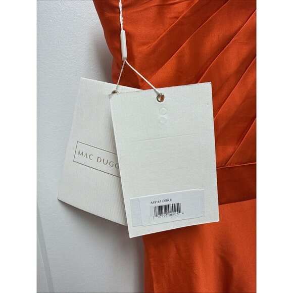 Mac Duggal Size 8 Orange One-Shoulder Satin High Low Prom Cocktail Gown Dress - Picture 8 of 9